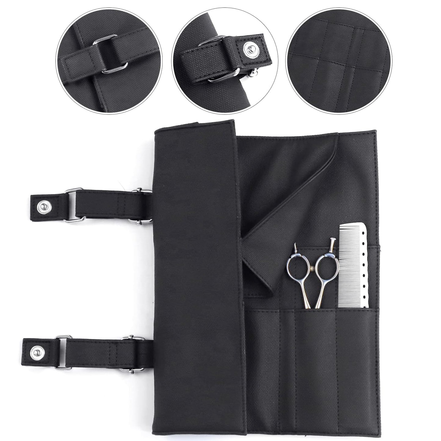 Scissors Holster for Hair Stylist 14 Pockets Scissor Pouch Cases Salon Tools Roll Up Organizer for Barber Hairdresser Groomer (Roll Up (Black))