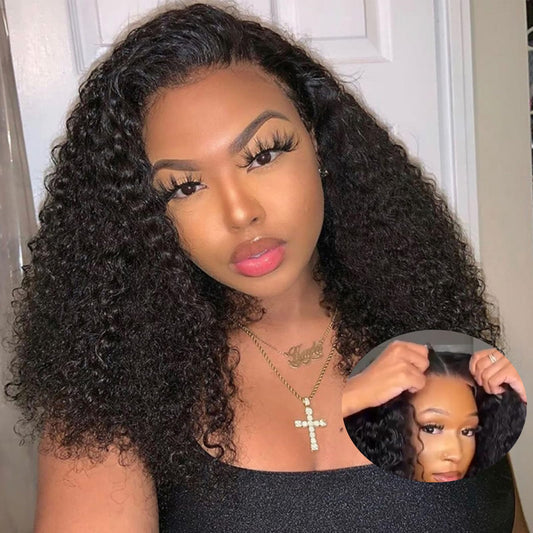 BLY Glueless Wigs Human Hair Pre Plucked 4x6 HD Pre Cut Lace Ready to Wear and Go Wig for Beginners Lace Front Wig For Women Kinky Curly Black Hair 18 Inch