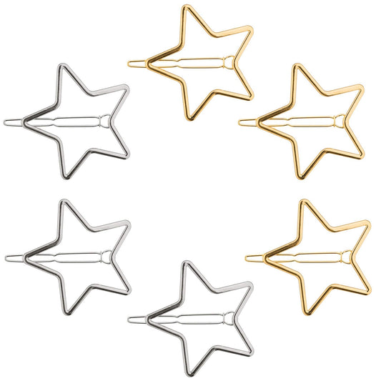 PAGOW 6PCS Star Hair Clips Hollow Metal Snap Barrettes Silver Gold Geometric Valentine Hair Pins Prom Enagement Wedding Styling y2k Accessories for Women Girls
