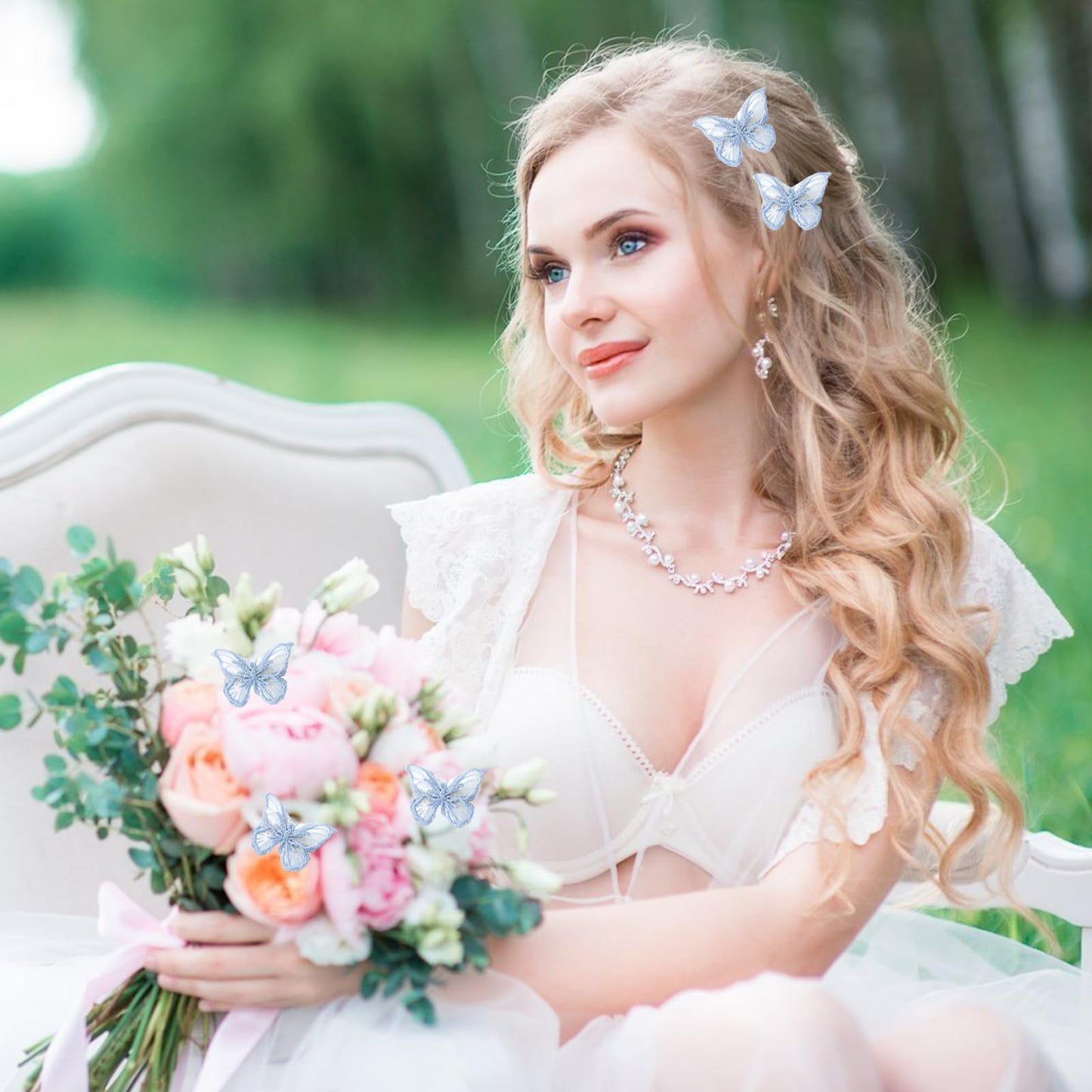 20 Pcs Butterfly Hair Clip Lace Embroidery Bows Barrettes Clips for Women Teens Bridal Wedding Hair Accessories Hair Pins Festivals Party (Blue)