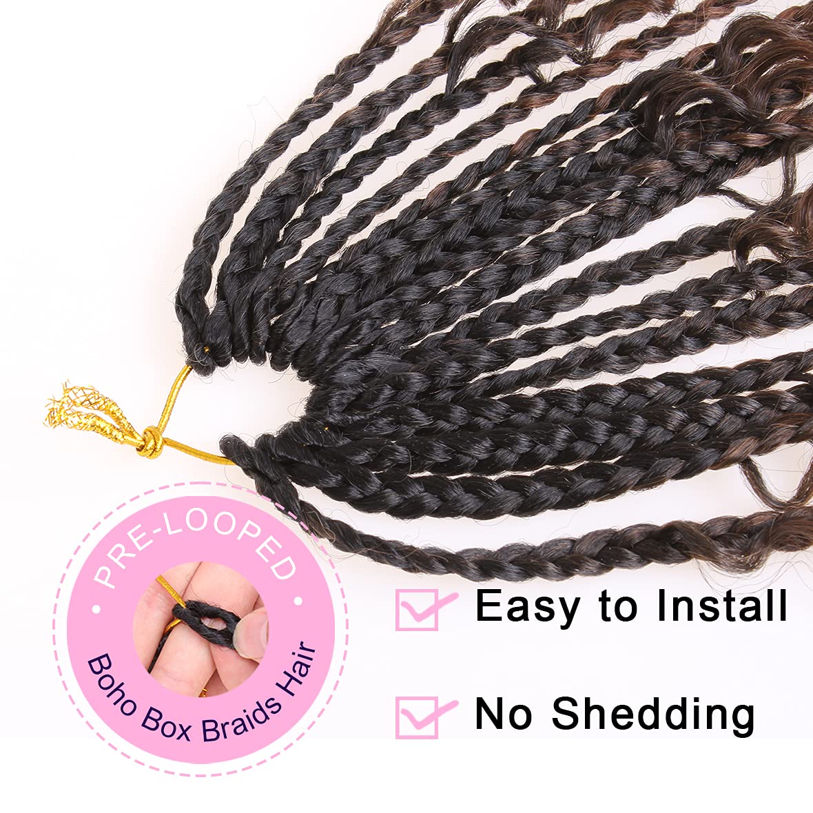 Unionbeauty 8 Packs Boho Box Braids Crochet Hair 14 Inch Messy Goddess Box Braids Crochet Hair Curly Ends Pre-looped Individual Synthetic Braiding Hair Bob Bohemian Hippie Braids for Black Woman 1B#