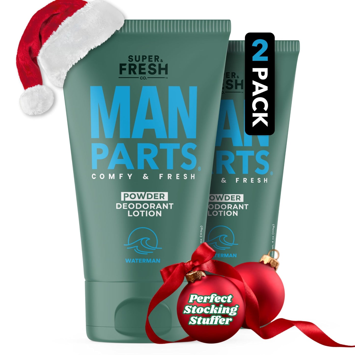 Super Fresh Man Parts Ball Deodorant for Men - Powder Lotion, Fresh Control Odor, Anti Chafing, Stop Itch, Absorb Sweat, Aluminum Free, 4 oz Tube (2PK)