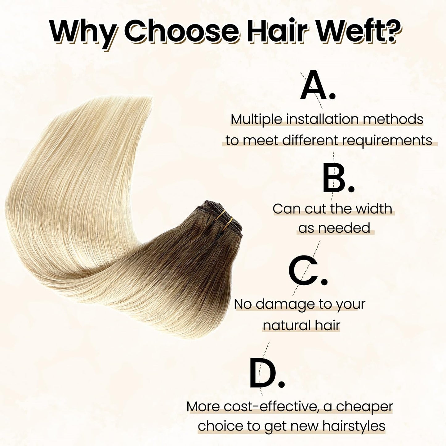 Benafee Ombre Sew in Weft Hair Extensions Human Hair, 24 Inch 120G Bundles Ash Brown to White Blonde Real Hand Tied Wefts Full Head