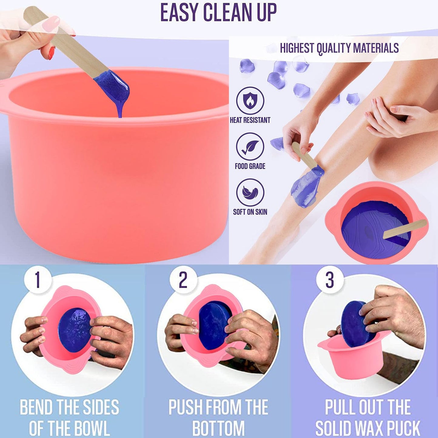 2 Pcs Silicone Wax Warmer Liner & 50 Pcs Waxing Sticks Body Hair Removal Sticks Applicator Easy to Clean Non-Stick Wax Pot Silicone Bowl Replacement…