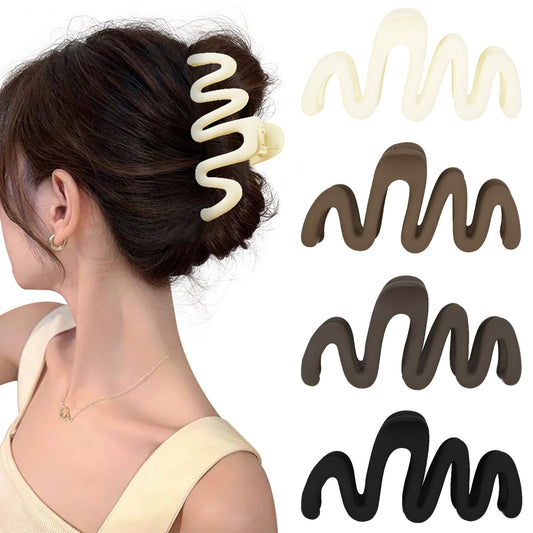 4Pcs Wavy Claw Clips for Women Large Hair Clips for Thick Hair Matte Hair Clip Claw for Women's Hair Cute Non Slip Claw Hair Clip Fashion Hair Accessories