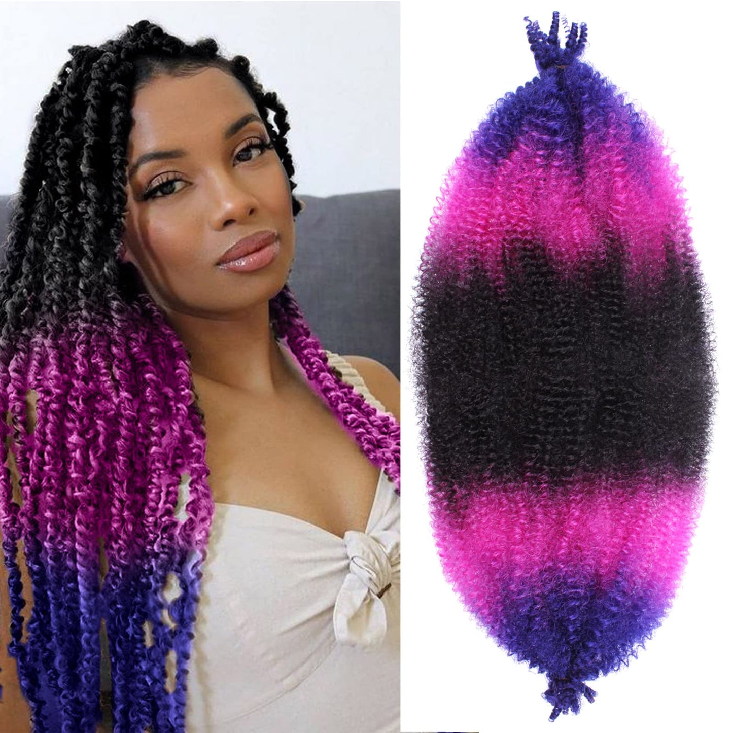 ZRQ 24 Inch Pre Separated Springy Afro Twist Hair 8 Packs Marley Twist Braiding Hair for Faux Locs Crochet Hair Synthetic Protective Spring Twist Hair Extensions for Black Women (49#)