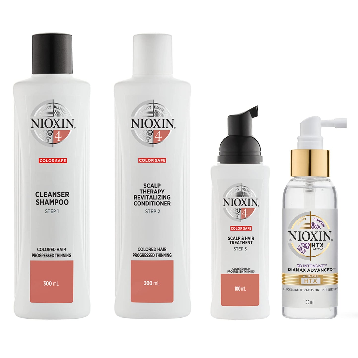 Nioxin System Kit 4, Cleanse, Condition, and Treat the Scalp for Thicker and Stronger Hair, 3 Month Supply + Nioxin Diamax Hair Thickening Treatment for Instant Hair Fullness