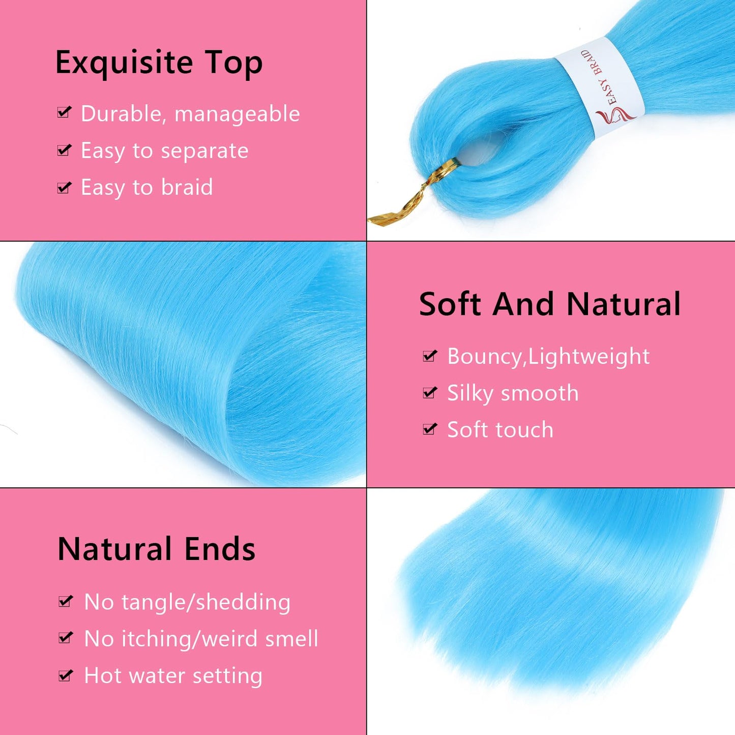 Braiding Hair Pre Stretched 26 Inch Sky Blue Braiding Hair Extensions for Braids 3Packs Long Braids Crochet Hair for Braiding Sky Blue EZ Braids Hot Water Setting Braiding Hair