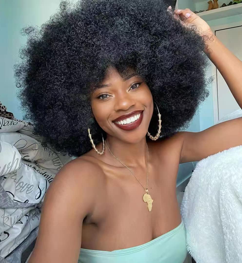 ANNISOUL Afro Wigs for Black Women Short Curly Afro Kinky Wig 70s Bouncy Huge Fluffy Puff Wigs Premium Synthetic for Cosplay and Daily