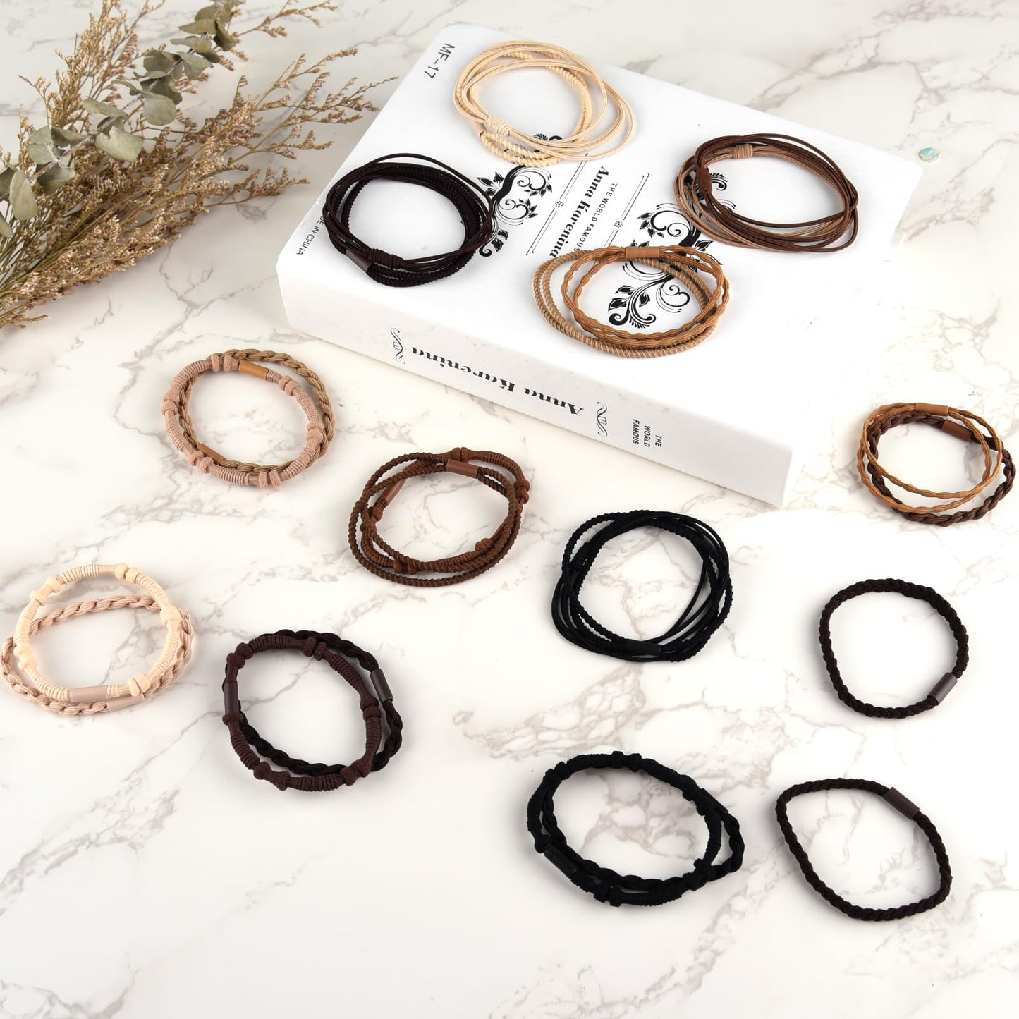 Bouiexye Hair Ties Bracelets for Women, 24PCS Boho Hair Accessories, Hair Ties for Thick Thin Hair Medium Long Hair, No Damage, Retro B