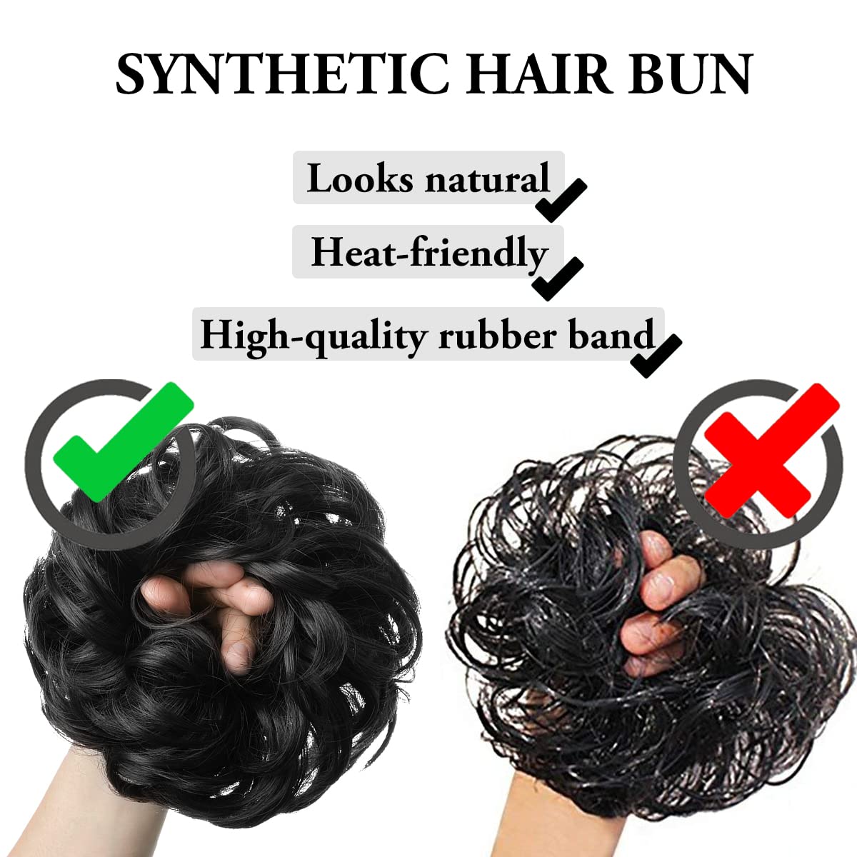SARLA 2PCS Messy Hair Bun Hair Pieces Wavy Curly Synthetic Updo Fake Scrunchies Ponytail Extension for Women Reddish Brown