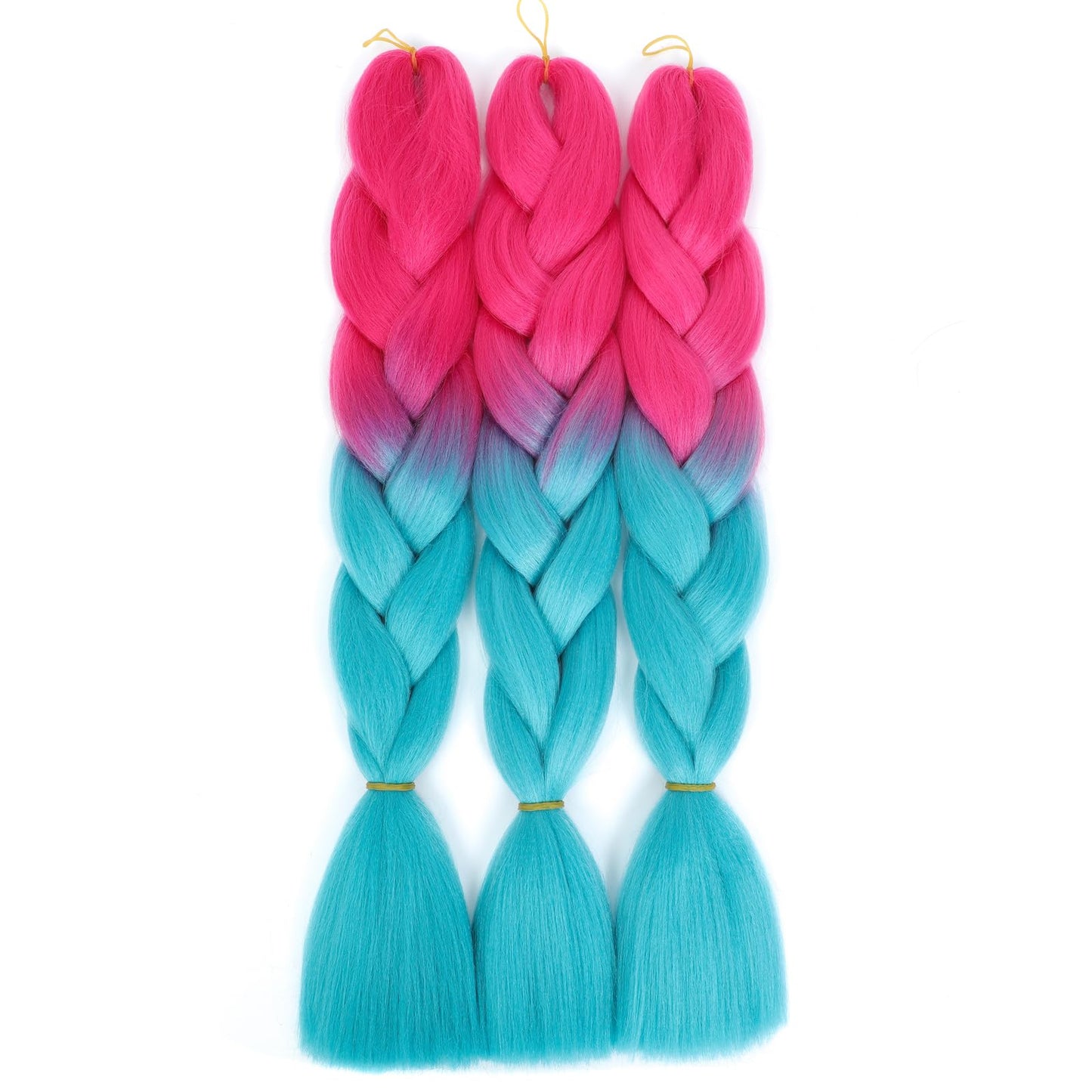 Ombre Braiding Hair 24inch Colored Braiding Hair Pre Stretched Bubble Braids Hair Extensions 3PCS Jumbo Braiding Hair (Peach Pink/Lake Blue)