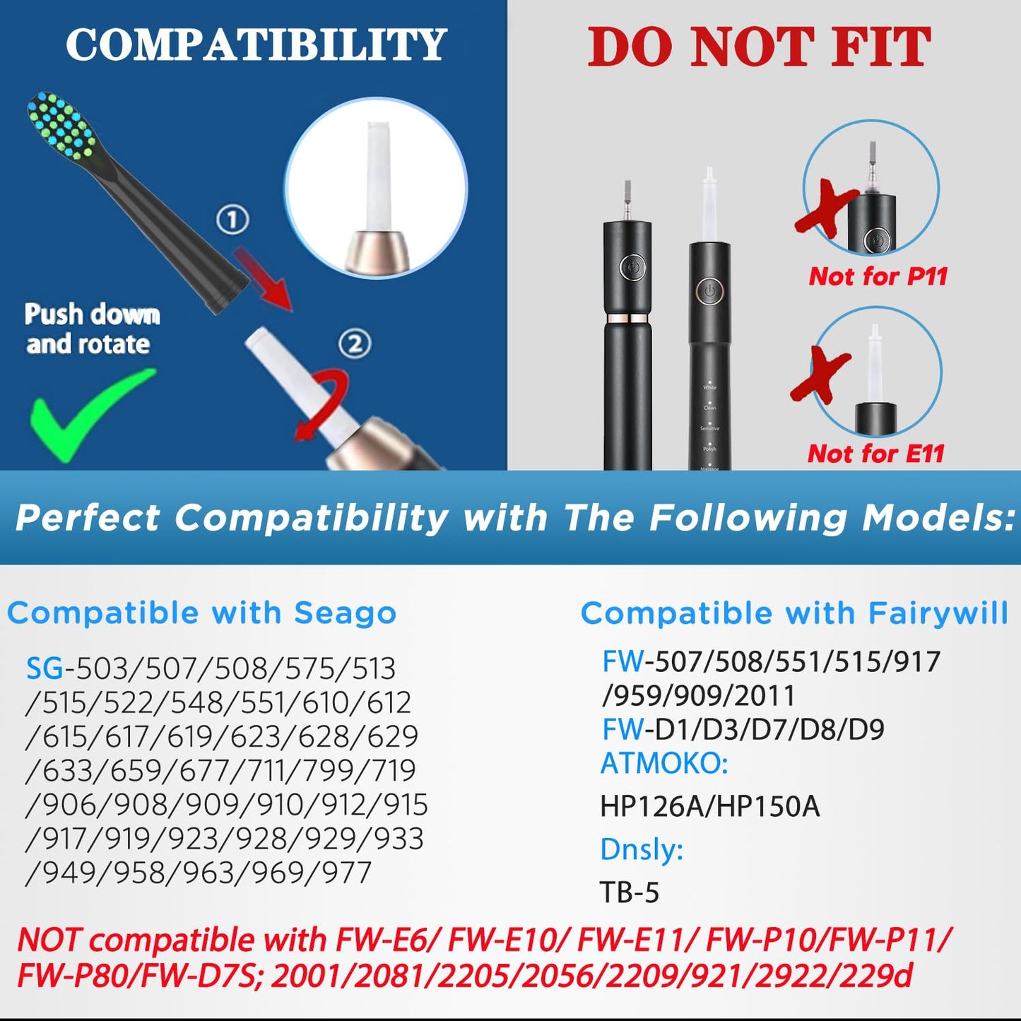 Senyum Toothbrush Replacement Heads for Fairywill,Replacement Brush Heads for Fairy Will, Electric Toothbrush Head for FW-507/508/551/515/917/959,FW-D1/D3/D7/D8, 10 Pack