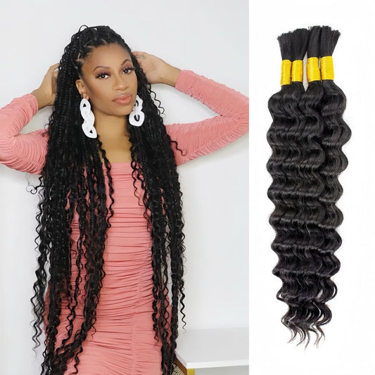 Boho Braids Human Hair,Deep Wave Bulk Human Hair For Braiding,Curly Human Hair for Boho Braids,Human Hair for Boho Knotless Braids,Boho Hair for Braiding,Natural Black Color(100g/Pack, 26 inch)