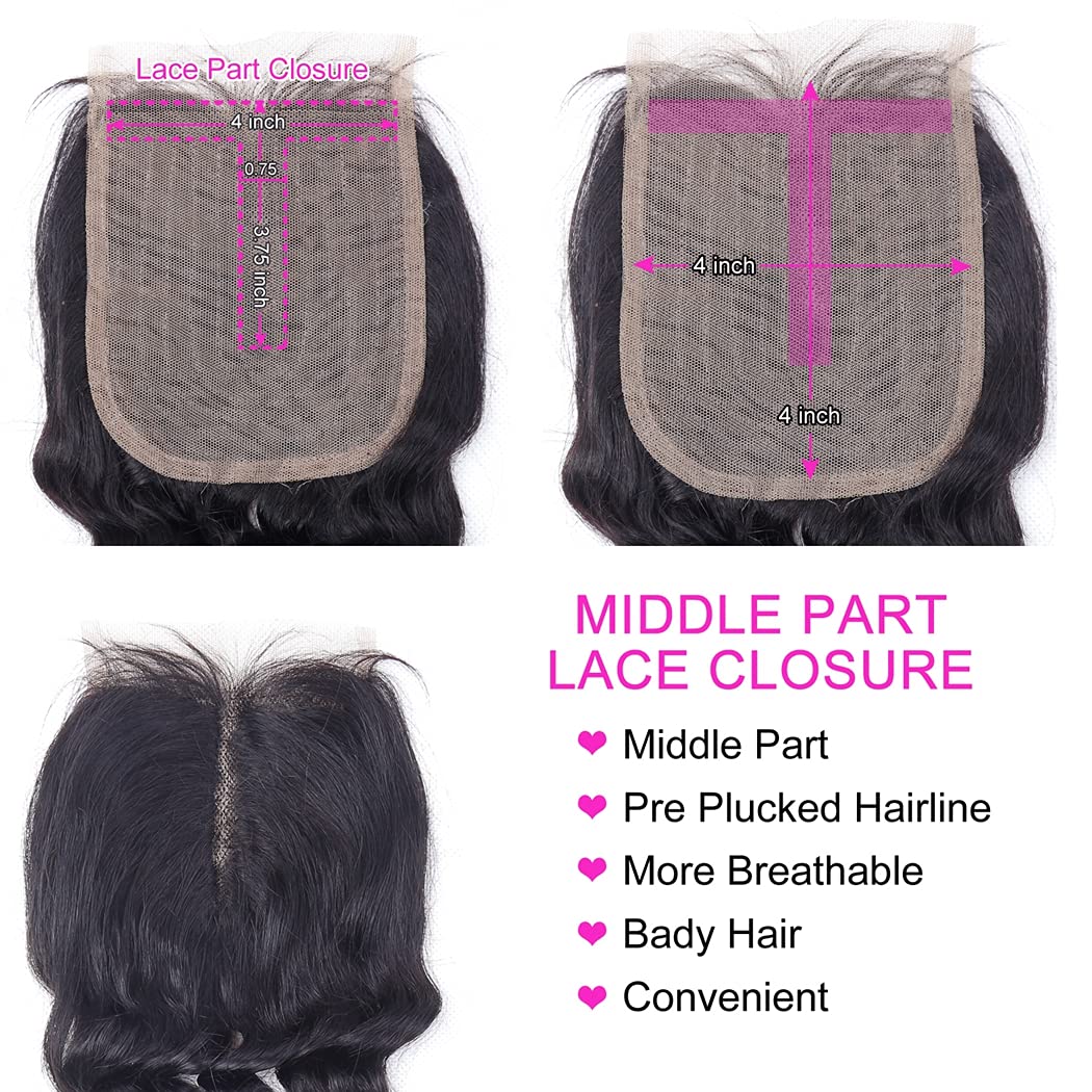 Odir Deep Wave Human Hair Bundles with Closure 10 12 14+10 Inch Unprocessed 9A Brazilian Deep Curly Wave Virgin Hair 3 Bundles with 4x4x1 T-Part Lace Closure Natural Color 70g/Bundle