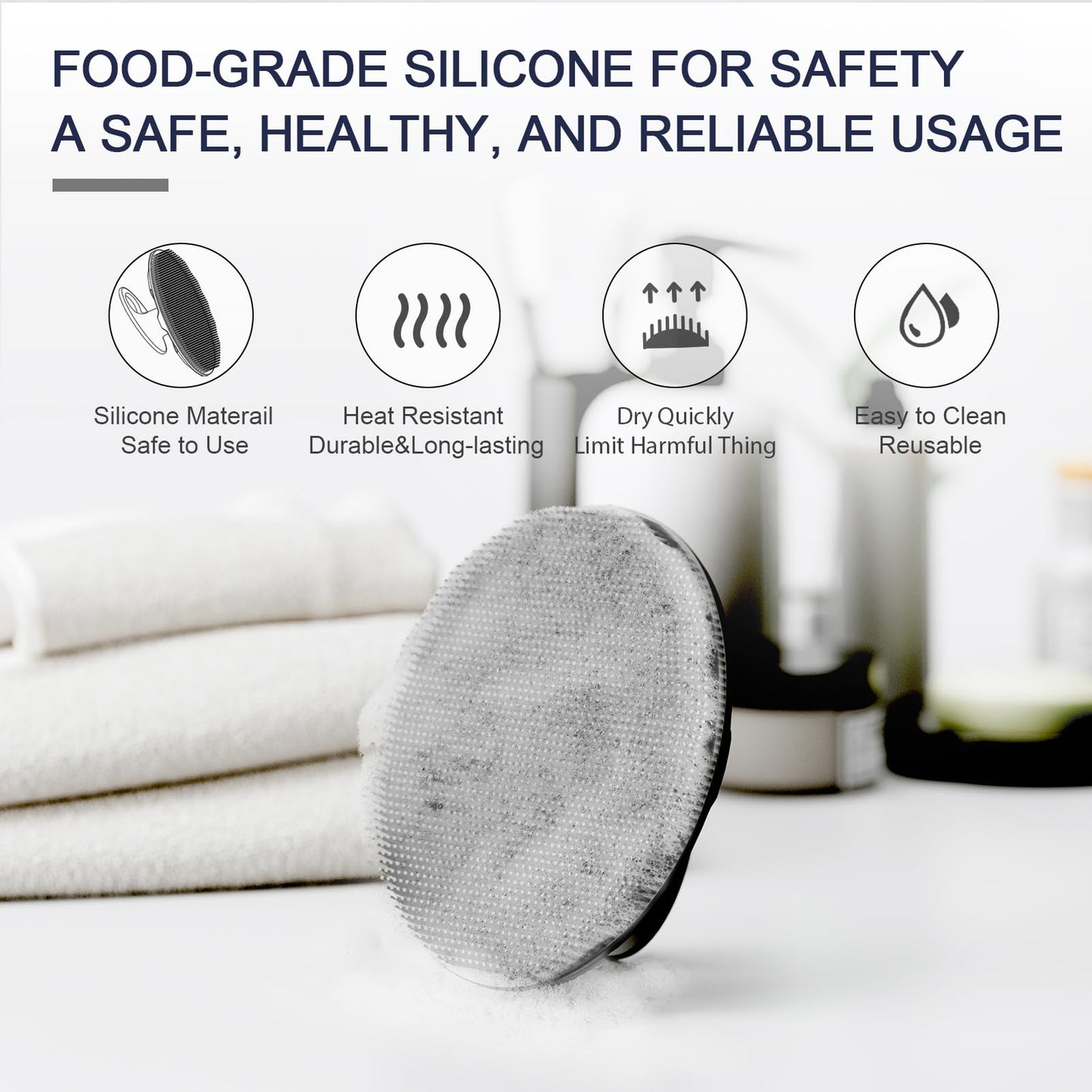 BEAUTAIL 1 Pack Silicone Body Scrubber Bath Shower Brush and 1 Pack Silicone Scalp Massager Shampoo Brush, Black