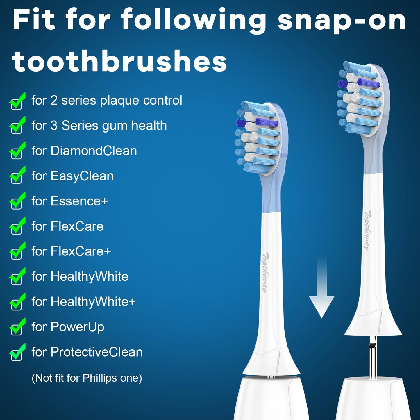 Toptheway Replacement Toothbrush Heads Compatible with Philips Sonicare C-3 Premium Plaque Control 4100 5100 6100, Replacement Heads for G3 W3 C2 G2, 10 Brush Heads, White