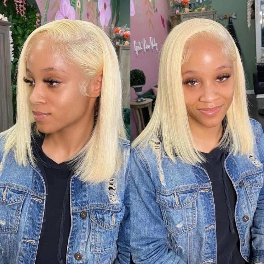 UWLK 613 Blonde Bob Wig Human Hair 180% Density 13X4 Lace Front Wigs Pre Plucked Bleached Knots with Baby Hair Short BOB Wig For Women