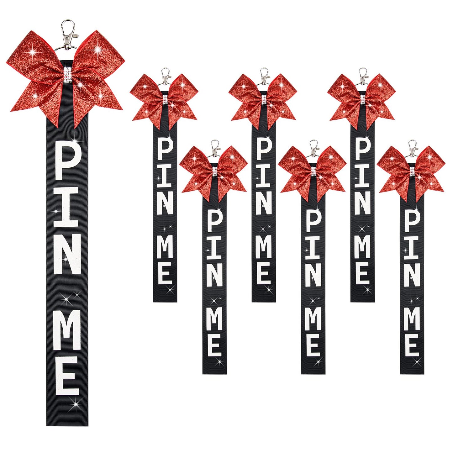 Aileam 6 PCS Cheer Pin Me Ribbon Cheer Bag Bow Keychain with Rhinestones Bow Pin Me Cheer Competition for Teen Girls Cheerleading Sports Accessory(Red Black)