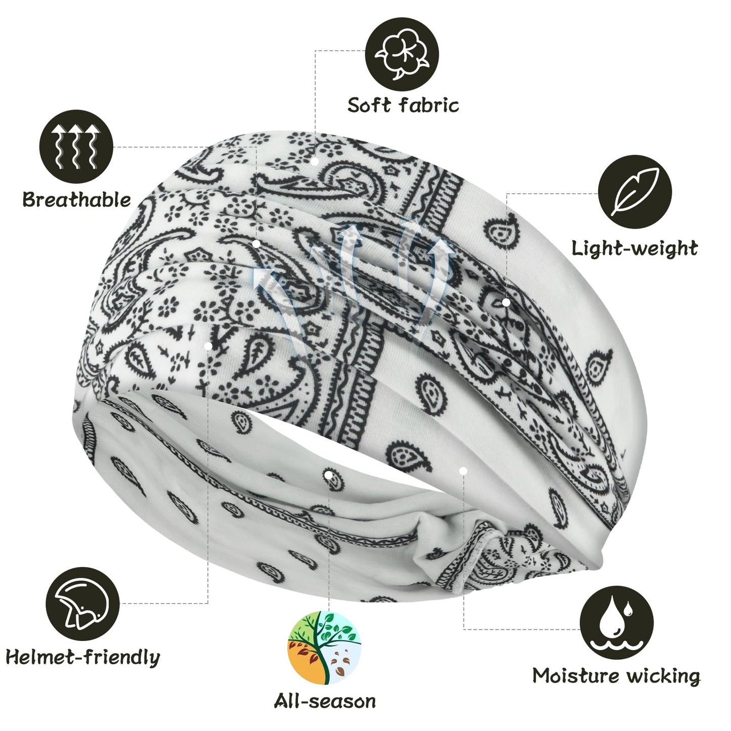 S&N Remille Wide Boho Headband for Women Extra Large Turban Elastic Non-Slip Headbands Hairband Accessories for Yoga, Sports 6 Pack