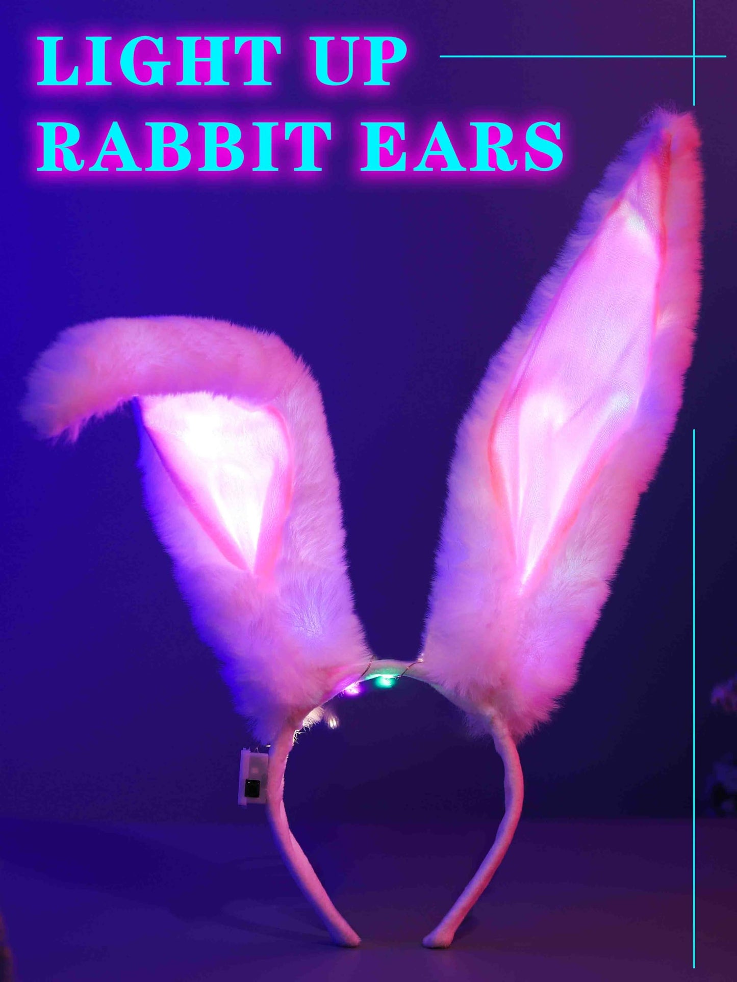 Uranian Light Up Bunny Ears Headbands White Rabbit Ears Hair Band Led Bunny Headband Flashing Furry Ears Headwear Cosplay Party Costume Hair Accessories for Women and Girls