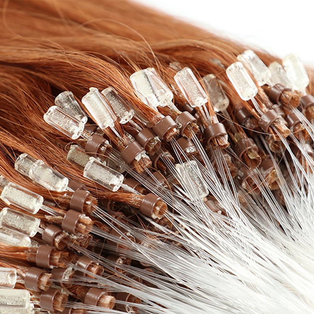 Saisifen Micro Loop Hair Extensions 30# Auburn Straight Human Hair Bulk (50 Strands,1g/Strands) Micro Link Human Hair Extension for Women 24 Inches (60cm)