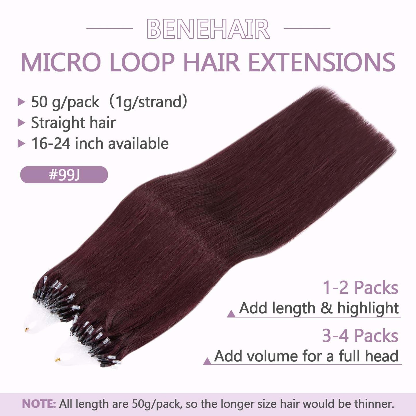 Benehair Micro Loop Hair Extensions Real Human Hair Wine Red Microlink Hair Extensions Human Hair 22inch Micro Link Hair Extensions for Women Invisible Natural Hair Extensions Add Volume