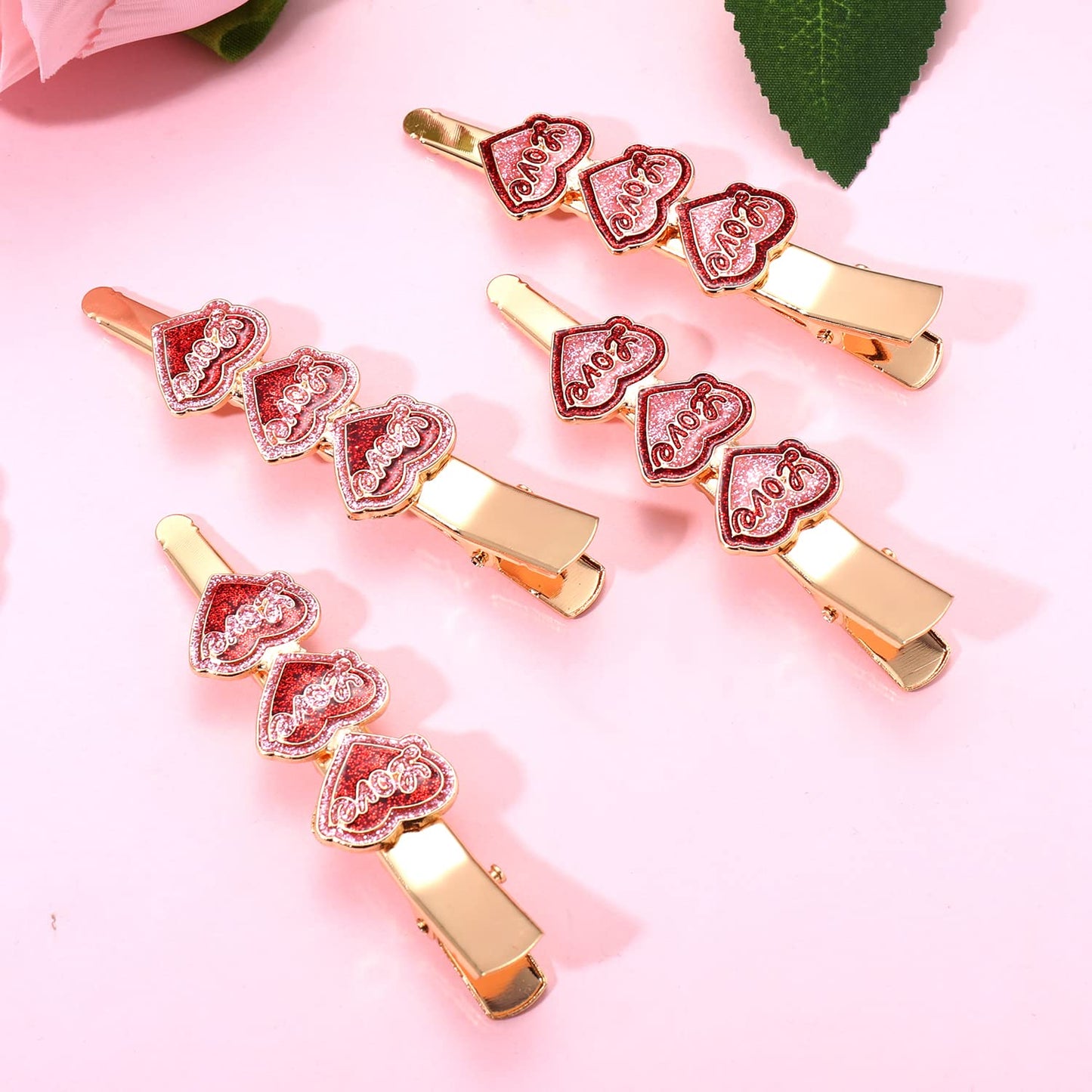 PHALIN 4PCS Valentine’s Day Hair Clips Rhinestone Heart Hairpins for Women Sweet Love Alligator Clips Barrettes Sparkling Styling Hair Accessory (4PCS E)
