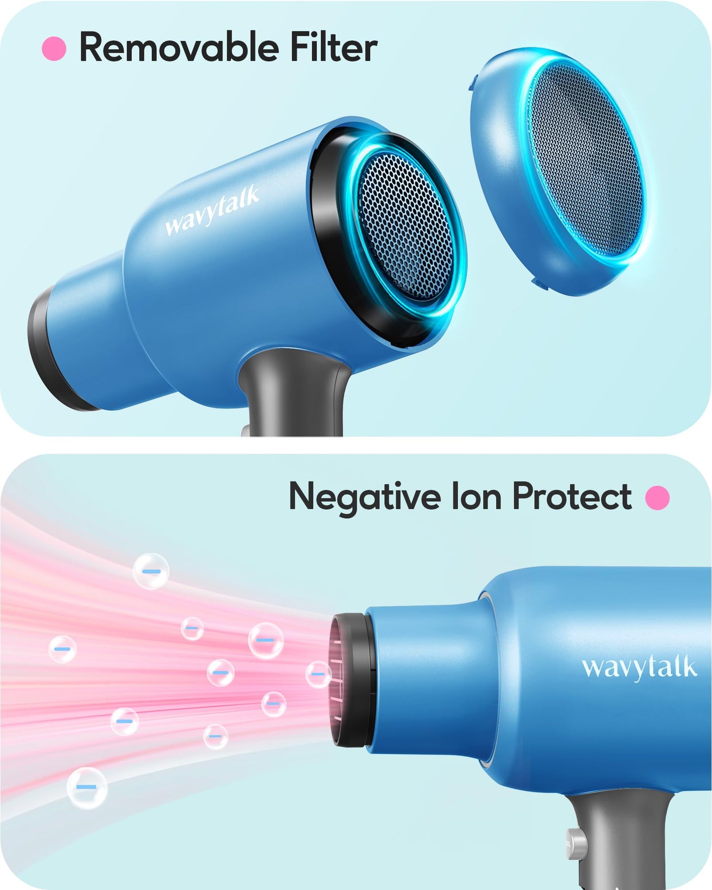 Wavytalk Professional Hair Dryer Blow Dryer with Diffuser and Concentrator for Curly Hair 1875W Ionic Salon Hair Dryer and 1.7 Inch Wide Titanium Flat Iron