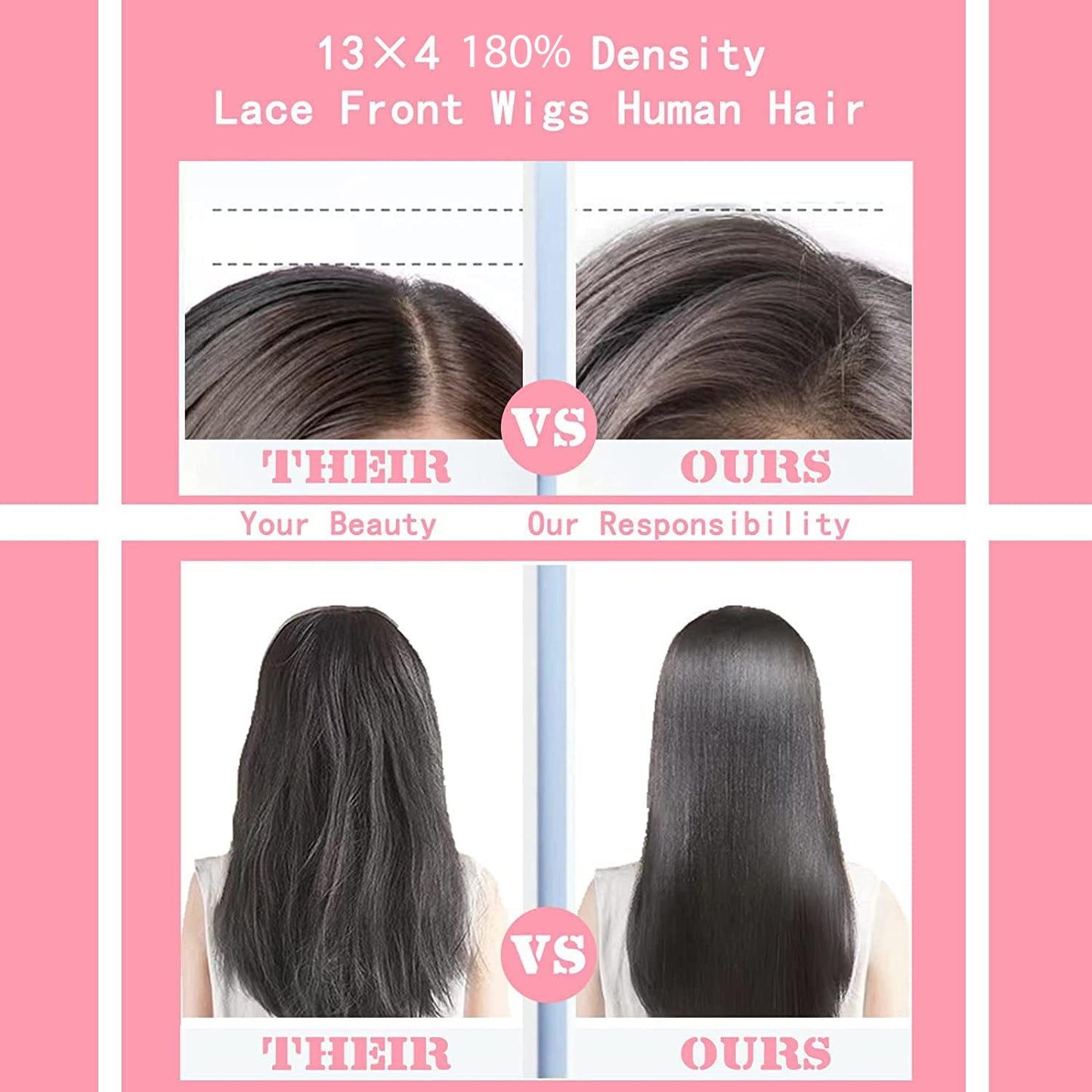 SUIFENGWU 13×4 Straight Lace Front Wigs Human Hair HD Lace Frontal Wigs 180% Density Brazilian Virgin Human Hair Wigs Pre Plucked With Baby Hair No Split Softness Wigs Full And Thick 18 inch