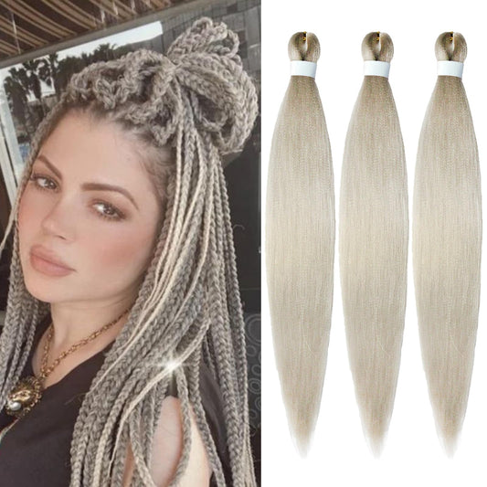 Silver Grey Pre stretched Braiding Hair, 26 Inches Box Braids Hair Extensions, 3 Packs Yaki Texture Braiding Hair Pre stretched