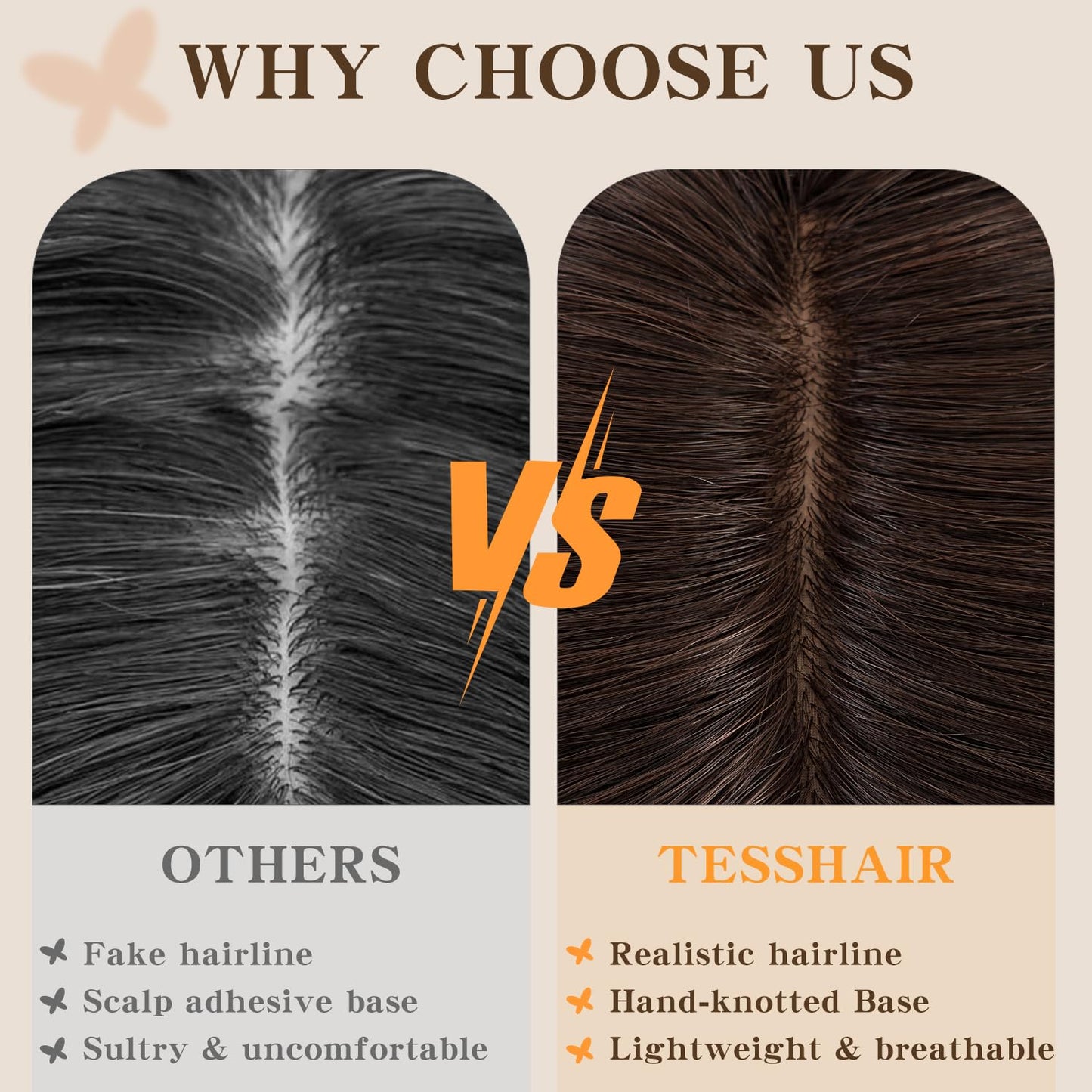 TESSHAIR Hair Toppers for Women Real Human Hair No Bangs Human Hair Toppers for Women 150% Density Toppers Hair Toppers for Thin Hair 10 Inch Toppers Hair Pieces for Women Natural Black #1B