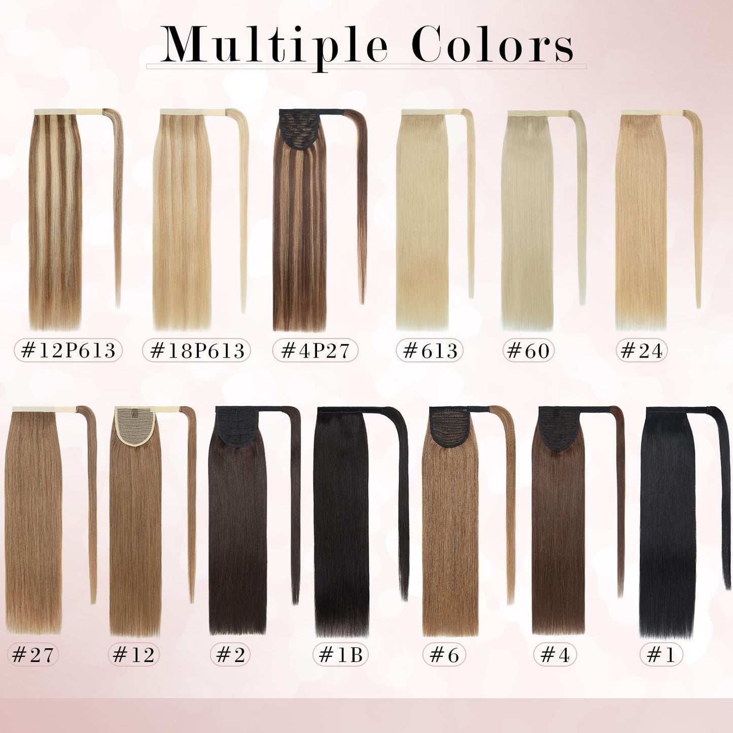 SEGO Pro Ponytail Extensions Human Hair Long Ponytail Hair Extensions with Magic Paste Wrap Around Clip in Ponytail Extensions Real Human Hair,16inch #18P613 Gold Blonde Mixed Bleach Blonde,80g