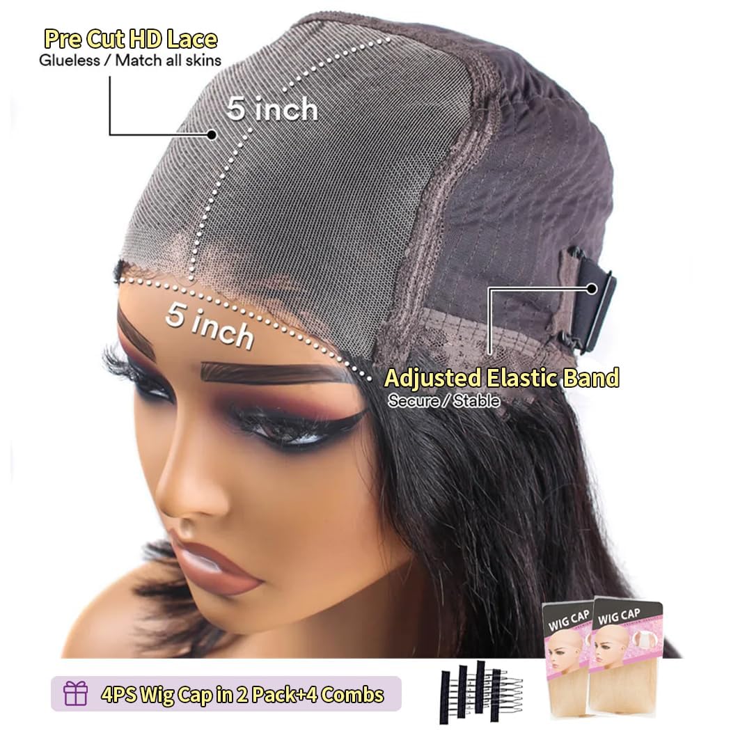 Tosiboy 5x5 Hd Lace Closure Wigs Human Hair Pre Cut Lace Glueless Wig Wear and Go Wigs Human Hair Pre Plucked 180 Density Body Wave Lace Front Wigs Human Hair Glueless for Women Natural Hairline