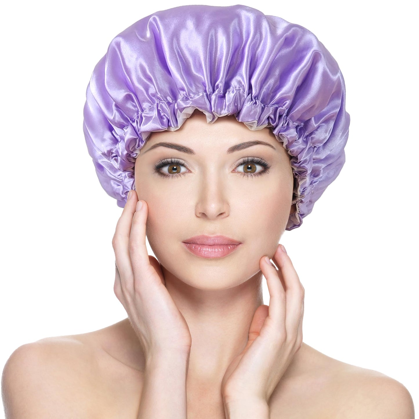 vidsel Shower Cap for Women Reusable Shower Caps Waterproof, Large Double Layer Bath Hair Cap for All Hairstyles