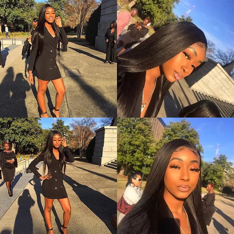 Straight Bundles Human Hair Color 1B Bundles 8a Grade Brazilian Human Hair Natural Color Weave Hair Extensions Double Weft Remy Hair Soft and Silky for Black Women (22 24 26 inch,3 Bundles)