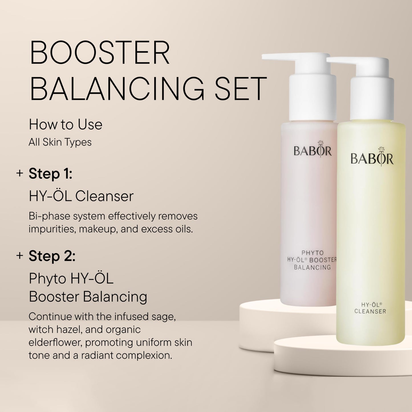 BABOR HY-OL Cleanser & Phyto HY-OL Booster Balancing Set, Double Cleansing, Oil Cleanser and Makeup Remover Oil, Evens Complexion for Combination & Oily Skin