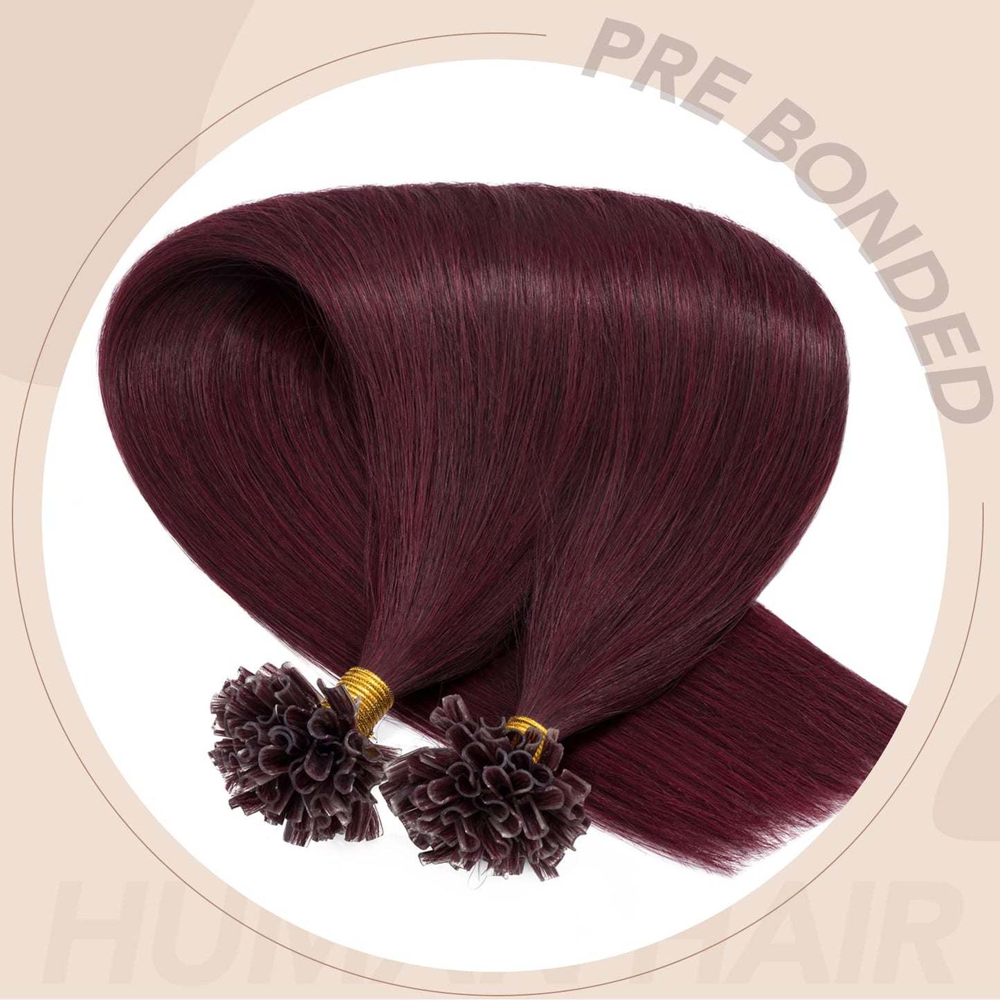 S-noilite U Tip Hair Extensions Human Hair Burgundy U Tip Fusion Hair Pre Bonded Nail Tipped Hair Italian Keratin Glue Remy Human Hair Straight 100 Strands/50g 22 Inch (#99J Wine Red)