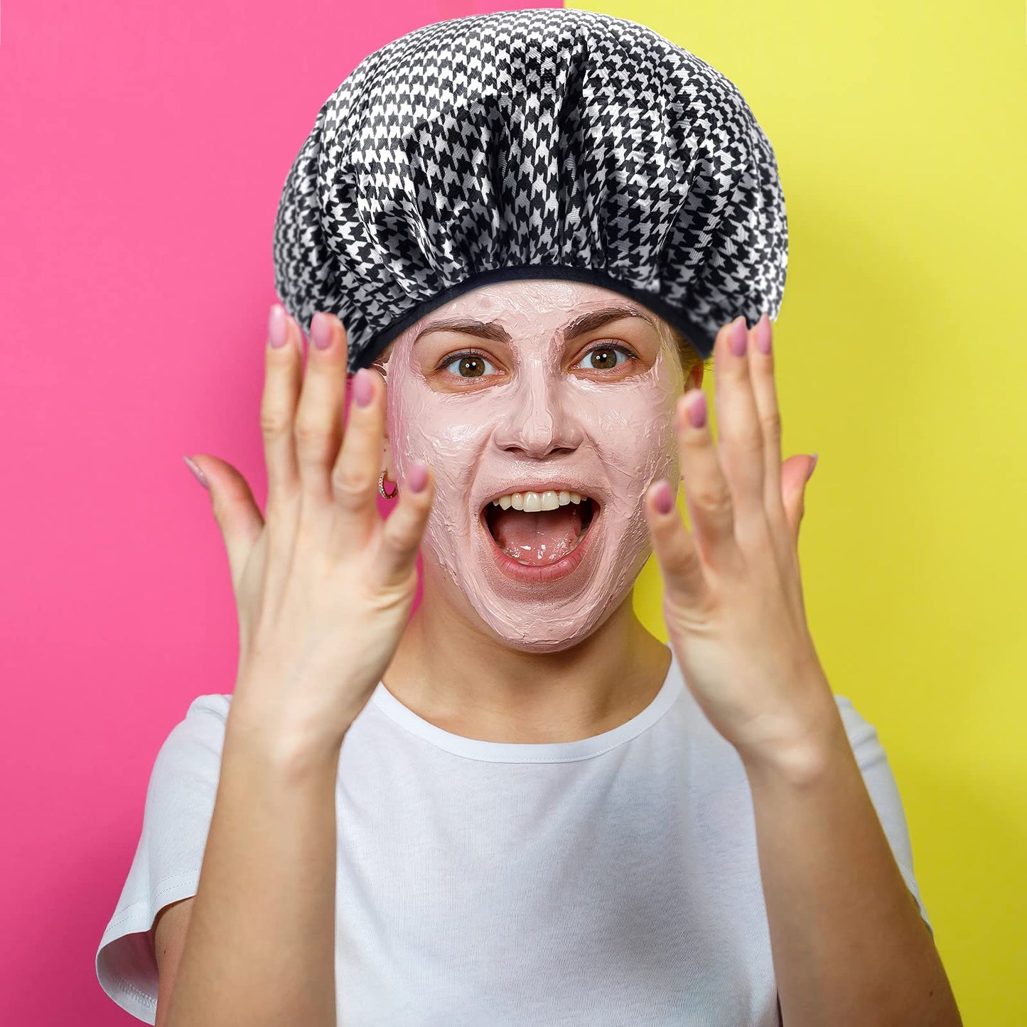 2 Pieces Terry Cloth Lined Shower Cap Large Triple Layer Shower Cap with Microfiber Dry Hair Function Reusable Waterproof Breathable Bath Cap for Large Long Natural Hair Ladies (Vintage Pattern)