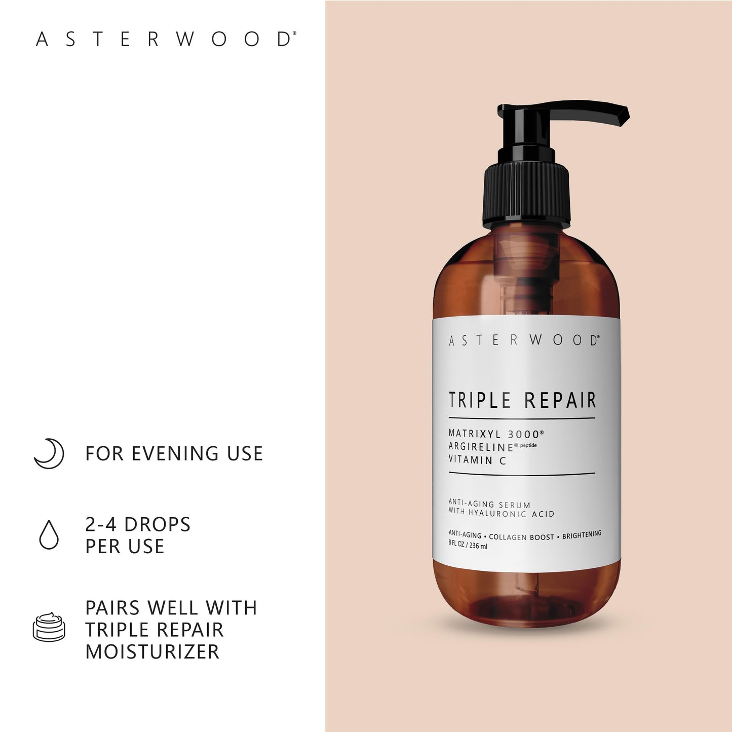 Asterwood Triple Repair Matrixyl 3000 8 oz + Vitamin C Serum 8 oz
