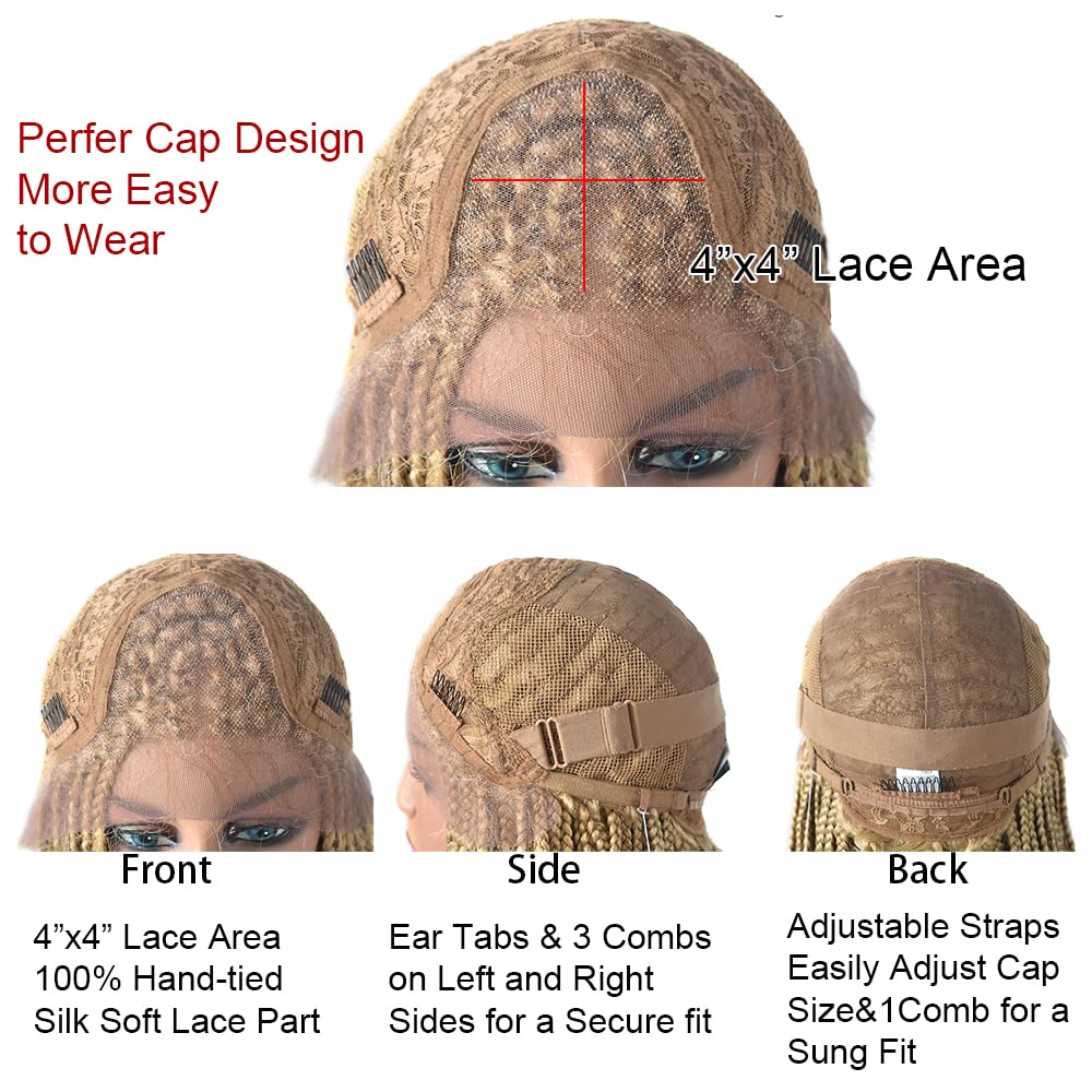 Swiss Lace Front Twist Box Braids Wigs with Baby Hair for Black Women Natural Looking Premium Quality Synthetic Shoulder Length Lightweight Hand Braided Cornrow Glueless Wigs (#27/613M Blonde)