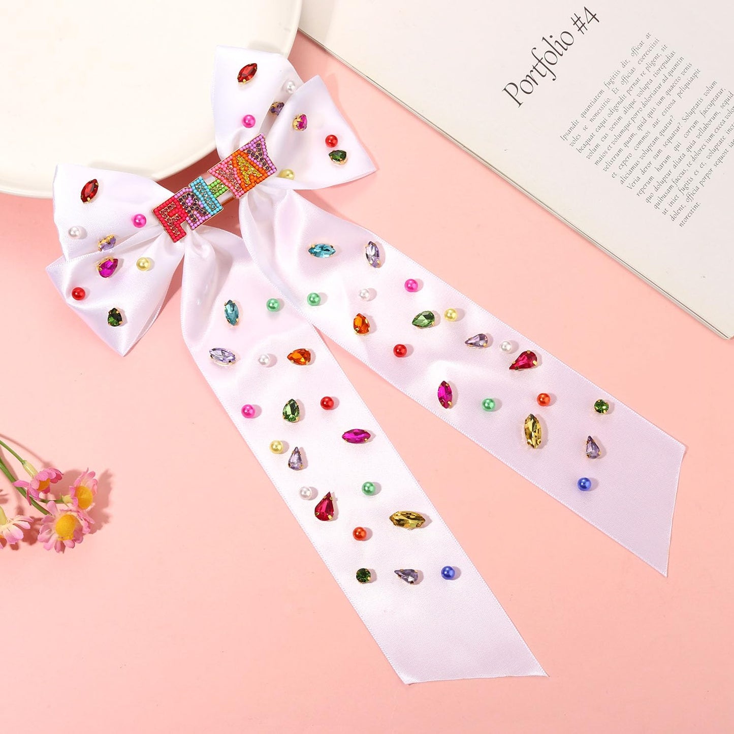 Teacher Hair Bows for Women Teacher Accessories Back To School Pencil FRI-YAY Hair Bow Clips Rhinestone Jeweled Teacher Hair Ribbons Barrettes Back To School Outfits Teacher Appreciation Gifts