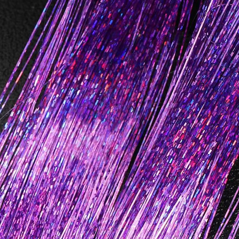 SOYZMYX 12PCS Tinsel Hair Extensions Glitter Hair Extension Clip in Gold Sparkling Fairy Hair Tinsel Kit Shiny Highlights Colorful Heat Resistant Hair Accessories for Girls New Year Party(Blue+Purple)