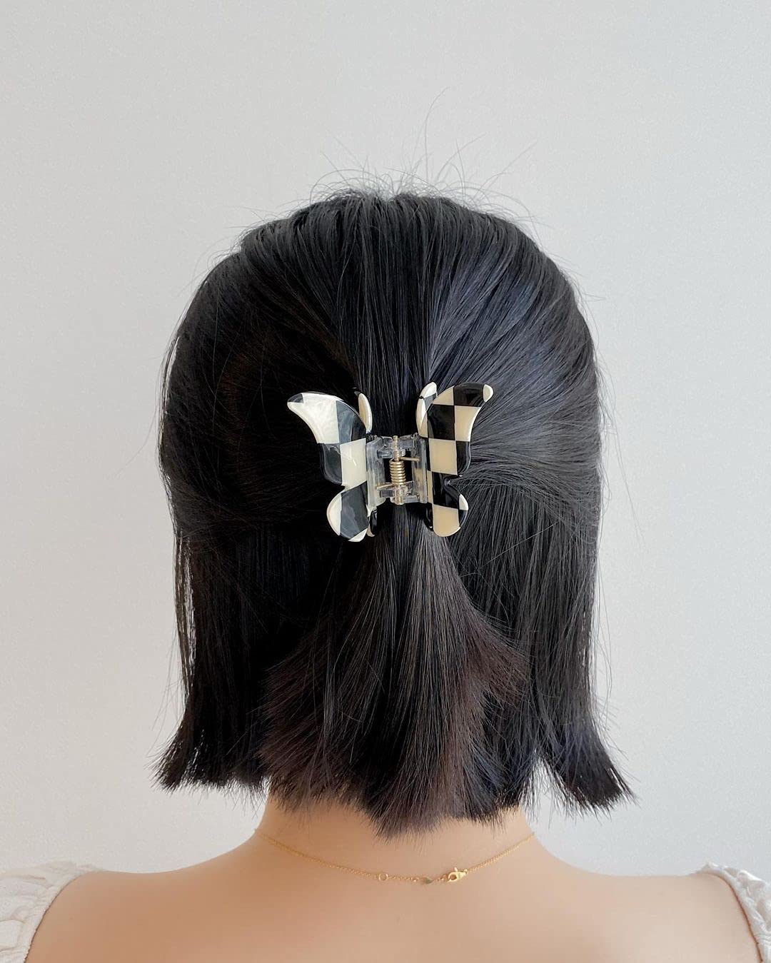 TODEROY Checker Claws Tortoise Barrettes Claw Clips for Women No-Slip Grip Lattice Design Hair Jaw Clips Clamp 80's Aesthetics Large Hair Accessories for Girls