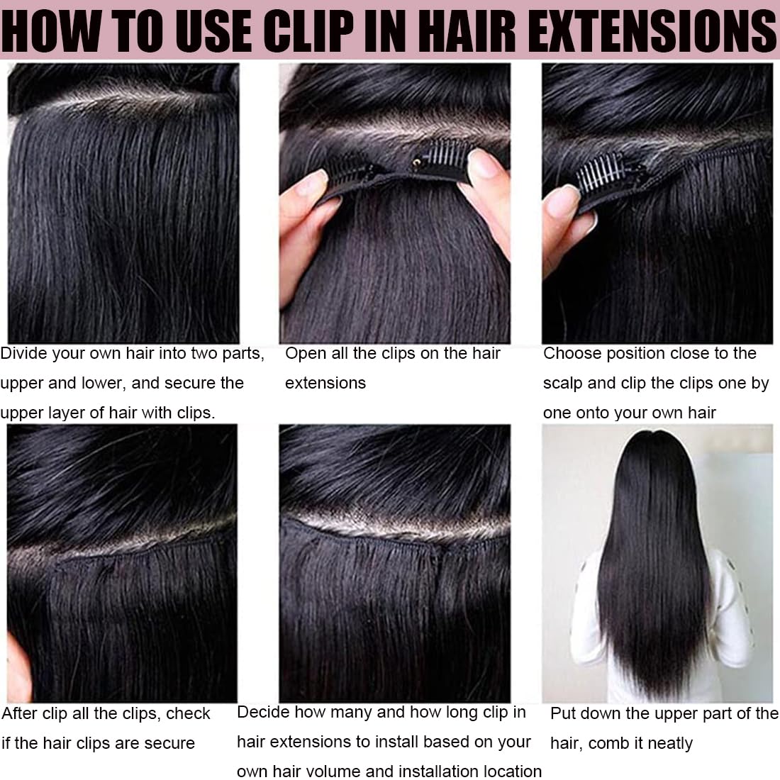 Straight Clip in Hair Extensions Real Human Hair Clip ins Double Weft Straight Clip ins Human Hair Extensions Full Head Natural Black for Women 8Pcs with 18Clips, 120G, 24Inch