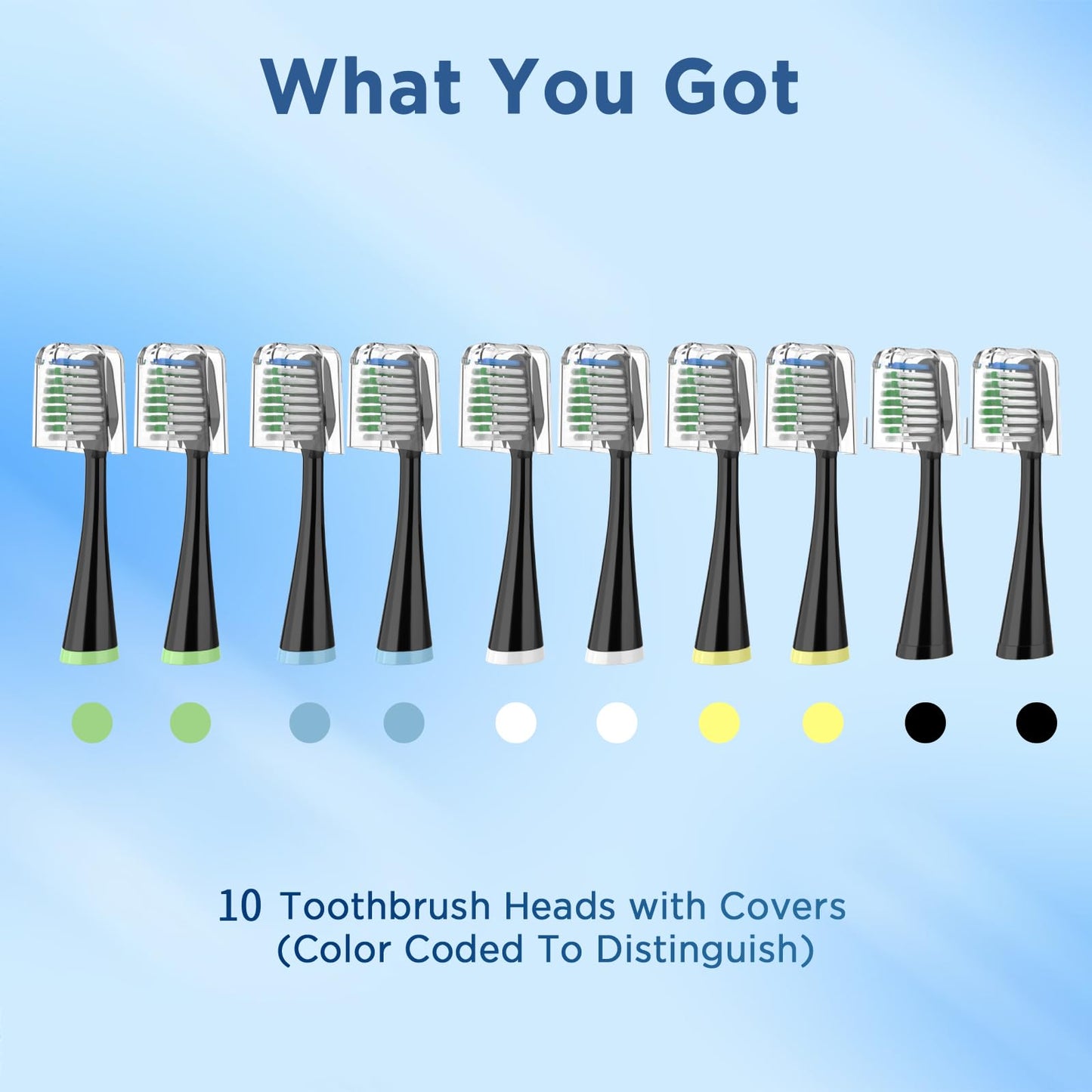 Replacement Toothbrush Heads for Waterpik Complete Care 5.0/9.0 (CC-01/WP-862), with Covers, 10 Count, Black