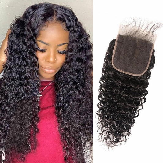 Brazilian Water Wave 5x5 Lace Closure 100% Unprocessed Human Virgin Hair Natural Wave Closure Pre-Plucked Hairline Wet And Wavy Curly Closure With Baby Hair (20inch, 5x5 water wave closure)