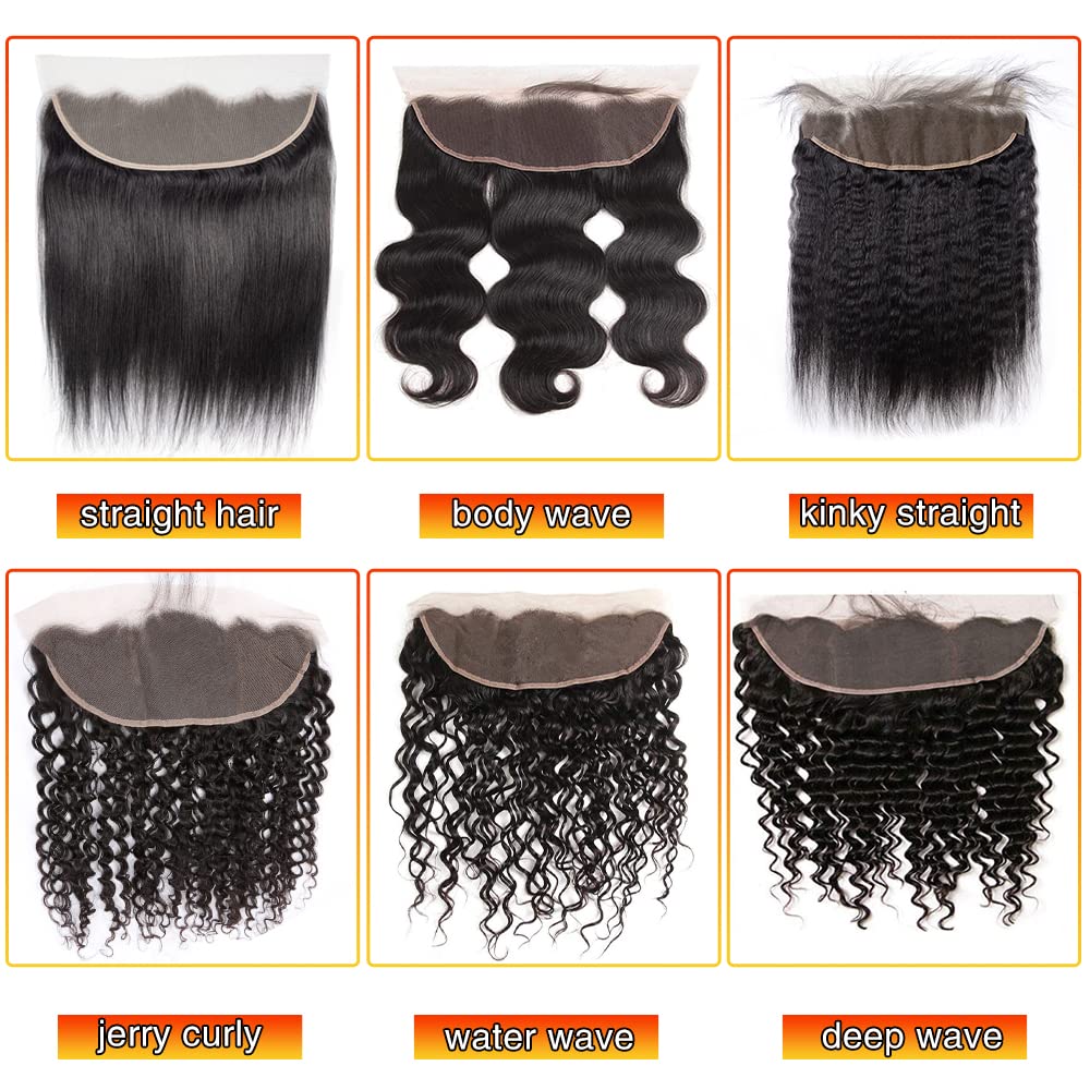 Brazilian Virgin Straight Human Hair Lace Frontal 100% Unprocessed Silky Straight lace Frontal With Baby Hair Remy Hair Ear to Ear Lace Frontal Natural Black Color (12 Inch 13x4 frontal)