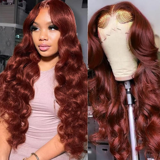 Amadaier Reddish Brown Lace Front Wigs Human Hair 13x4 Auburn Colored Human Hair Wig 180% Density Reddish Brown Body Wave Wig Human Hair HD Lace Human Hair Wigs (20Inch, 13X4 Auburn Body Wave Wig)
