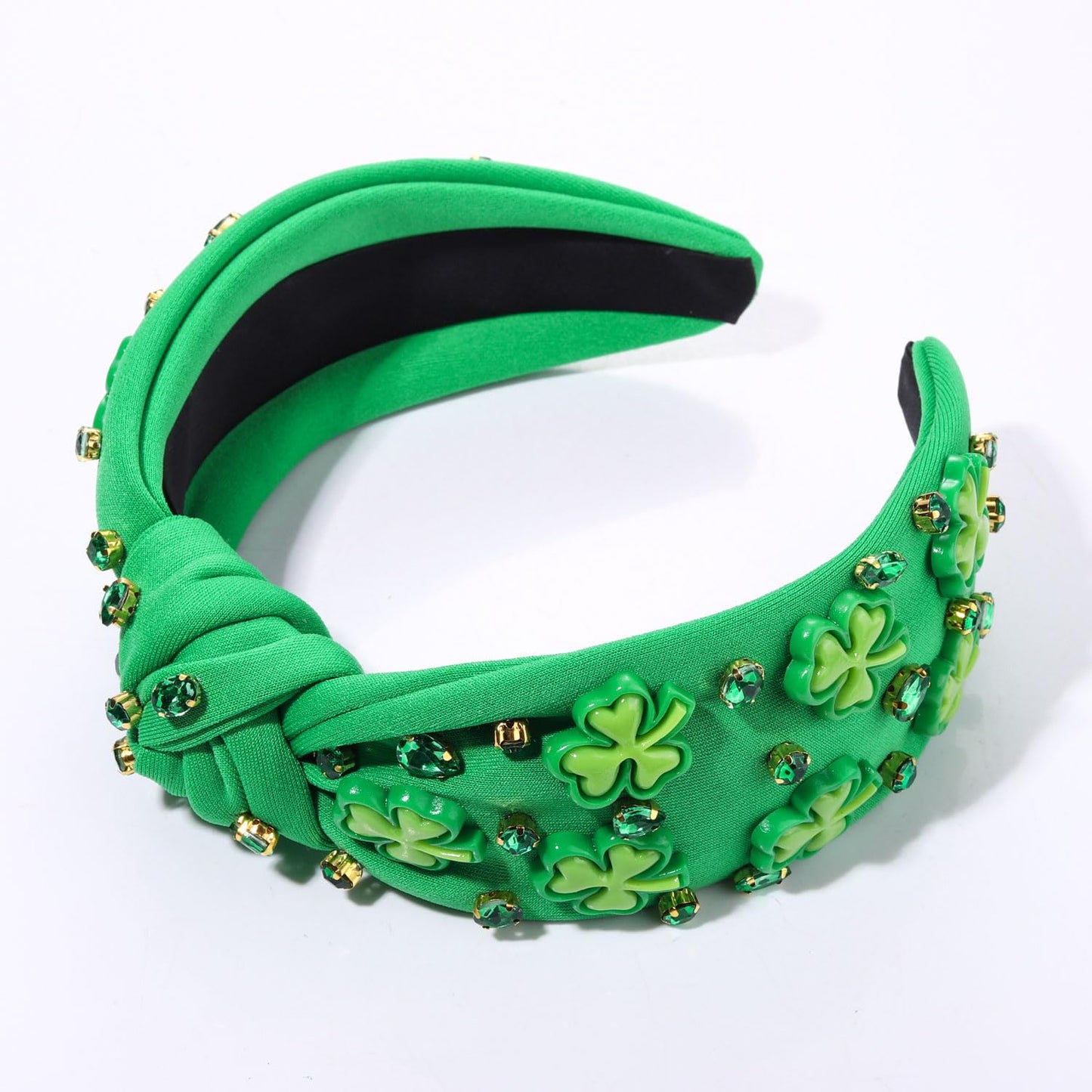CEALXHENY Women's St. Patrick's Day Headband, Green Shamrock Embellished Crystal Rhinestone Knotted Headband, Irish Holiday Gifts (Shamrock 2)